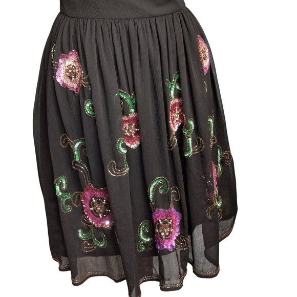 ASOS Size 2 Petite Dress Little Black Embroidered Sleeveless Floral Sequin Beads - Picture 3 of 10